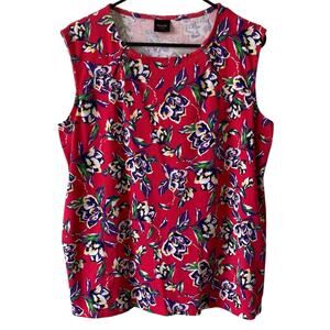 RAFAELLA STUDIO Pink Floral Sleeveless Cotton Tank Top Size XL Coastal Summer